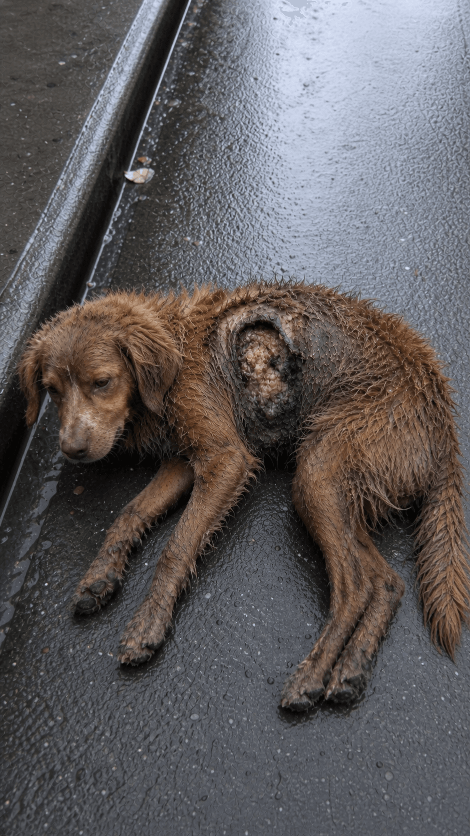 Hopeless wounded dog dying on side of street rescued