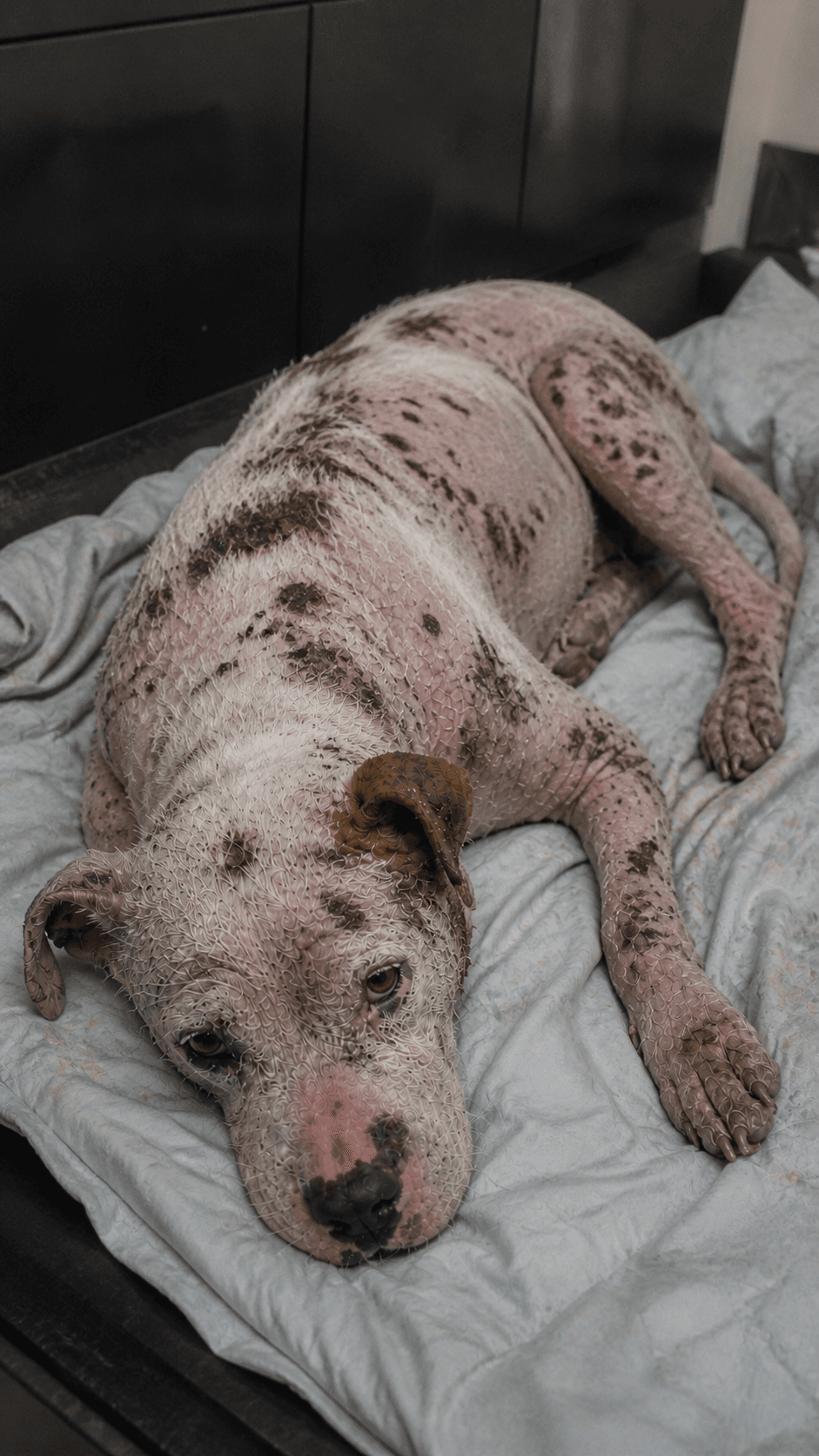An old boy was dying from mange but not anymore Completion phase · recovery confirmed